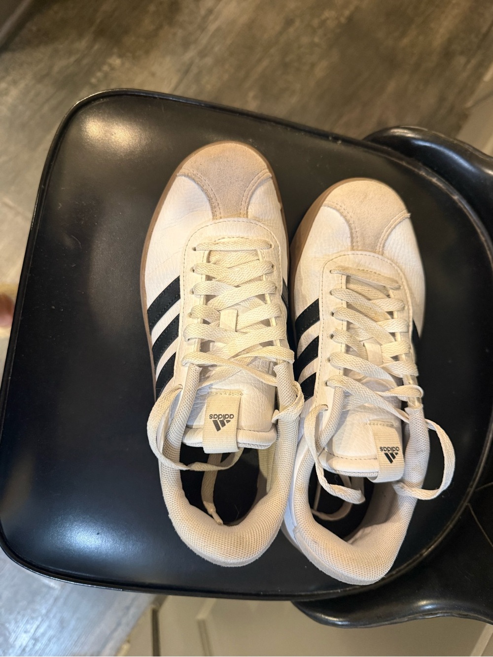 adidas White and Black Low-Top Sneakers with Gum Sole - Picture 2 of 5